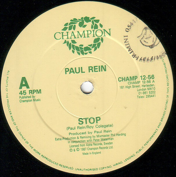 Paul Rein - Stop | Champion (CHAMP 12 56) - 2