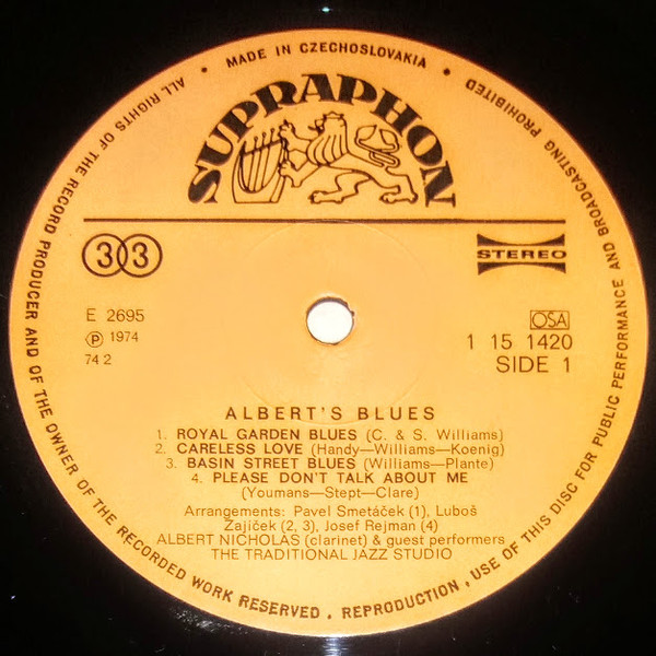 Albert Nicholas And Traditional Jazz Studio - Albert's Blues | Supraphon (1 15 1420) - 3