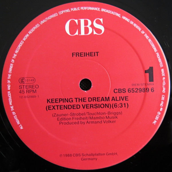 Münchener Freiheit With London Symphony Orchestra - Keeping The Dream Alive (Extended Version) | CBS (6529898) - 2