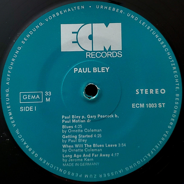 Paul Bley With Gary Peacock - Paul Bley With Gary Peacock | ECM Records (ECM 1003) - 3 Paul Bley With Gary Peacock - Paul Bley With Gary Peacock | ECM Records (ECM 1003) - 3