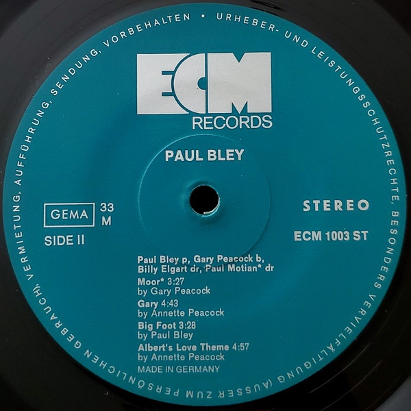Paul Bley With Gary Peacock - Paul Bley With Gary Peacock | ECM Records (ECM 1003) - 4 Paul Bley With Gary Peacock - Paul Bley With Gary Peacock | ECM Records (ECM 1003) - 4