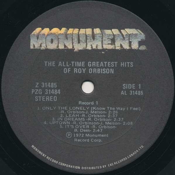 Roy Orbison - The All-Time Greatest Hits Of Roy Orbison (2LP) [Vinyl] | Monument (PZG 31484) - 2