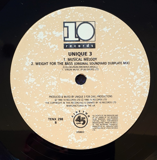 Unique 3 - Weight For The Bass / Musical Melody | 10 Records (TENX 298) - 4 Unique 3 - Weight For The Bass / Musical Melody | 10 Records (TENX 298) - 4