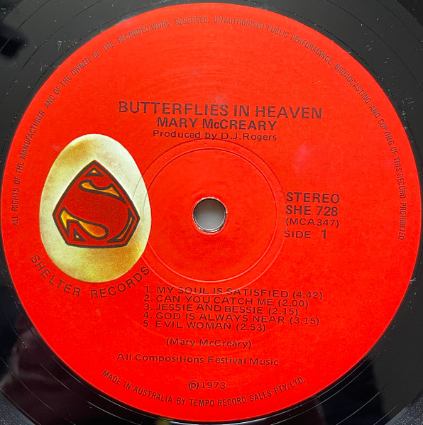 Mary McCreary - Butterflies In Heaven | Shelter Records (SHE 728) - 3
