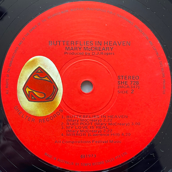 Mary McCreary - Butterflies In Heaven | Shelter Records (SHE 728) - 4