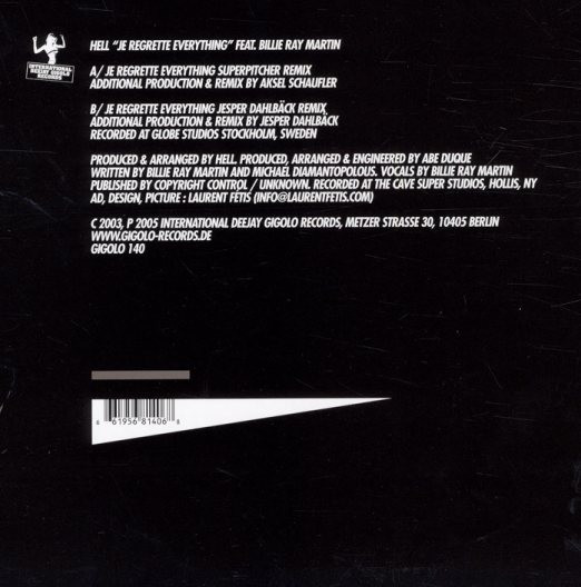 Hell Feat. Billie Ray Martin - Je Regrette Everything | International Deejay Gigolo Records (GIGOLO 140) - 2