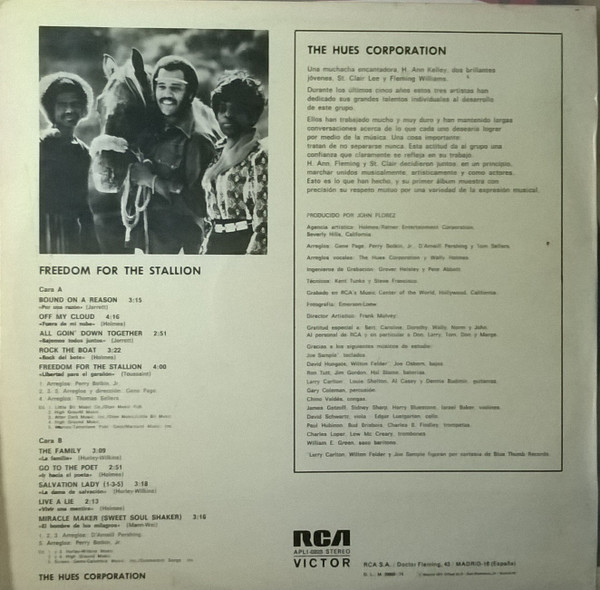 The Hues Corporation - Freedom For The Stallion | RCA Victor (APL1-0323) - 2