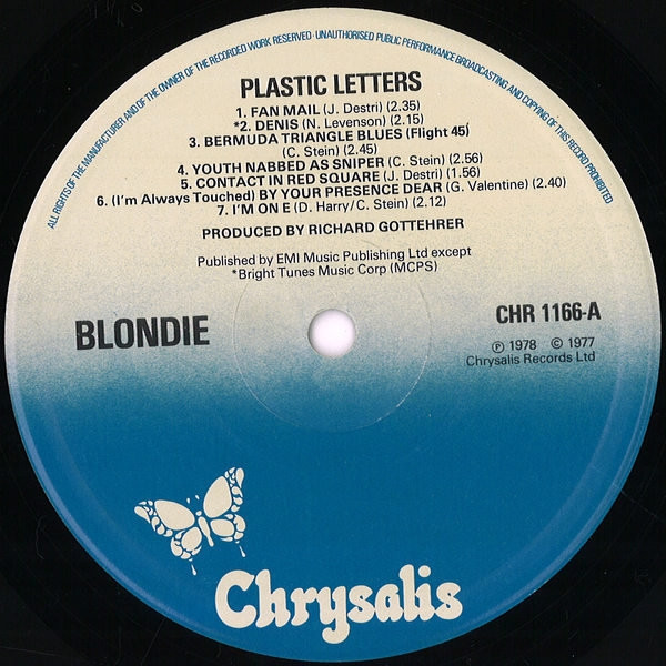 Blondie - Plastic Letters | Chrysalis (CHR 1166) - 3 Blondie - Plastic Letters | Chrysalis (CHR 1166) - 3