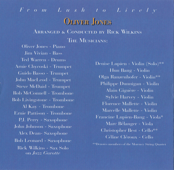 Oliver Jones Arranged & Conducted By Rick Wilkins - From Lush To Lively [CD] | Justin Time (JUST 73-2) - 4