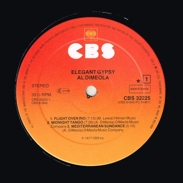 Al Di Meola - Elegant Gypsy | CBS (CBS 32225) - 3 Al Di Meola - Elegant Gypsy | CBS (CBS 32225) - 3