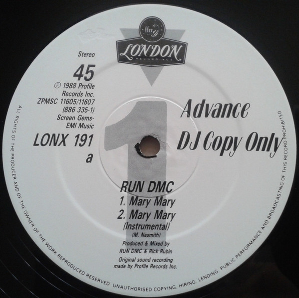 Run-DMC - Mary, Mary | London Records (LONX 191)