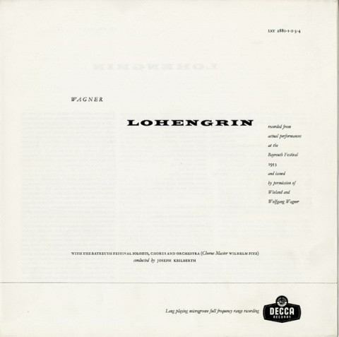 Richard Wagner - Joseph Keilberth , Eleanor Steber , Astrid Varnay , Wolfgang Windgassen , Chor der Bayreuther Festspiele And Orchester der Bayreuther Festspiele - Lohengrin | Decca (LXT 2880) - 3