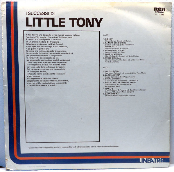 Little Tony - I Successi Di Little Tony | RCA (NL 31091) - 2
