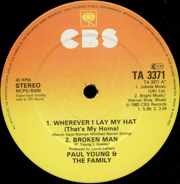 Paul Young - Wherever I Lay My Hat | CBS (TA 3371) - 3