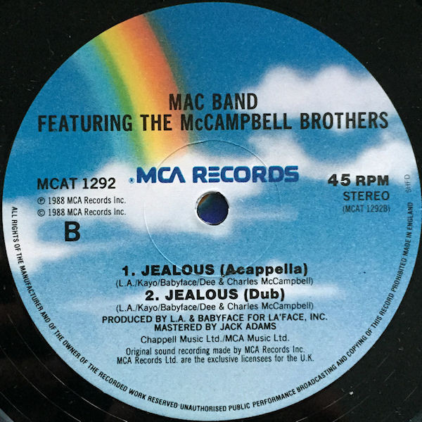 Mac Band Featuring The McCampbell Brothers - Jealous | MCA Records (MCAT 1292) - 2 Mac Band Featuring The McCampbell Brothers - Jealous | MCA Records (MCAT 1292) - 2