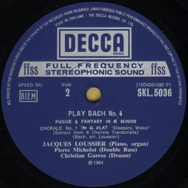Jacques Loussier , Christian Garros , Pierre Michelot - Play Bach No. 4 | Decca (SKL.5036) - 4