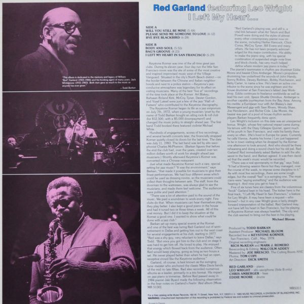 Red Garland Featuring Leo Wright - I Left My Heart... | Muse Records (MR5311) - 2 Red Garland Featuring Leo Wright - I Left My Heart... | Muse Records (MR5311) - 2