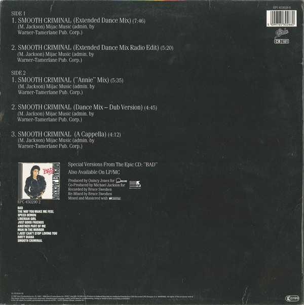 Michael Jackson - Smooth Criminal | Epic (EPC 653026 6) - 2