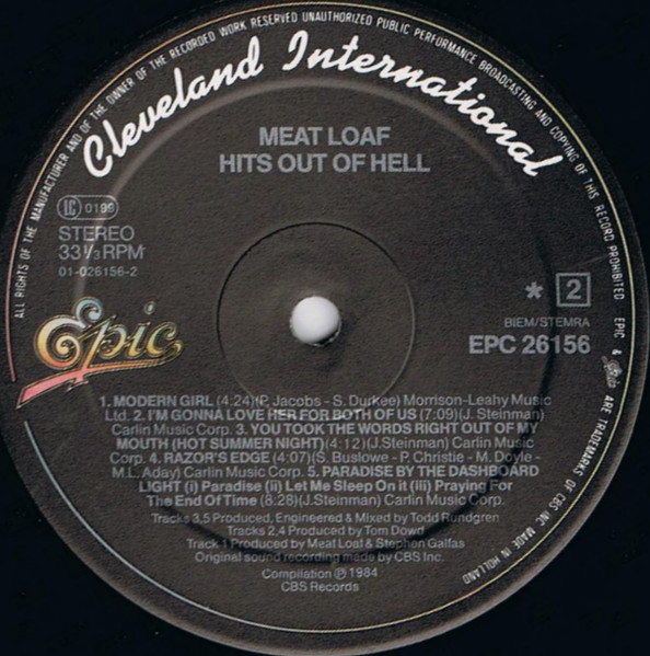 Meat Loaf - Hits Out Of Hell | Epic (EPC 26156) - 4 Meat Loaf - Hits Out Of Hell | Epic (EPC 26156) - 4