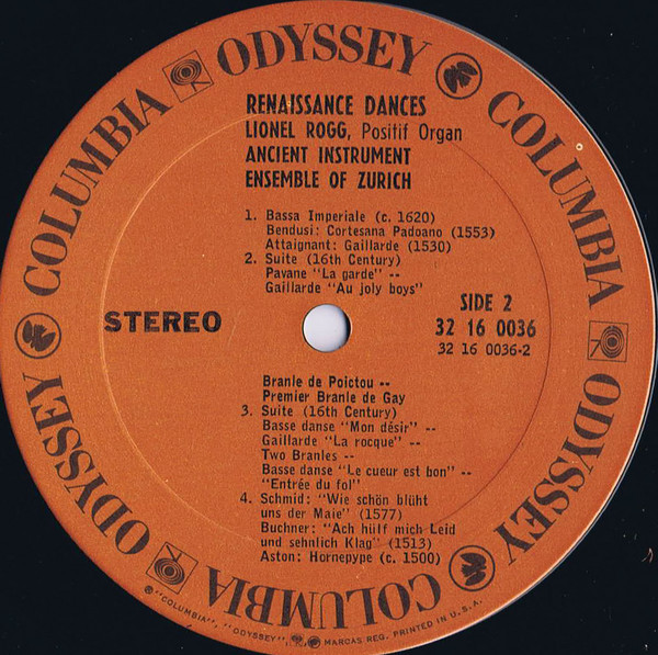 Lionel Rogg And The Ricercare-Ensemble Für Alte Musik, Zürich - Renaissance Dances | Odyssey (32 16 0036) - 4