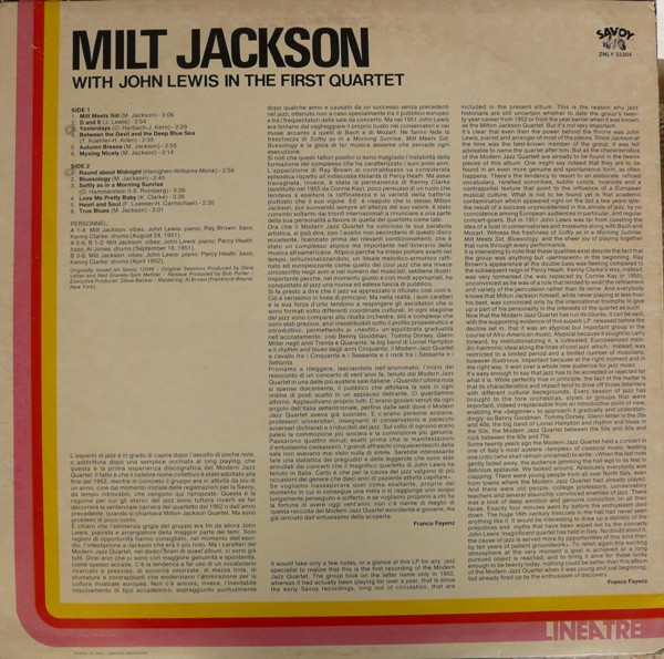 Milt Jackson With John Lewis - In The First Quartet | Savoy Records (ZNLY 33304) - 2 Milt Jackson With John Lewis - In The First Quartet | Savoy Records (ZNLY 33304) - 2