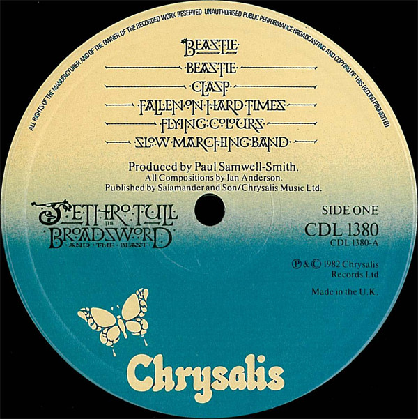 Jethro Tull - The Broadsword And The Beast | Chrysalis (CDL 1380) - 2