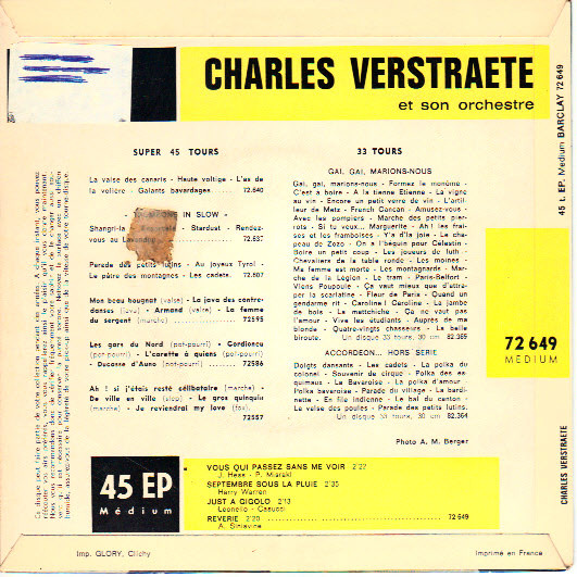 Charles Verstraete Et Son Orchestre - Slow Pour Rêver | Barclay (72.649) - 2