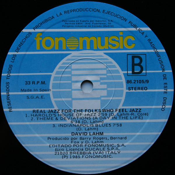David Lahm - Real Jazz For The Folks That Feel Jazz | Fonomusic (86.2105/9) - 4