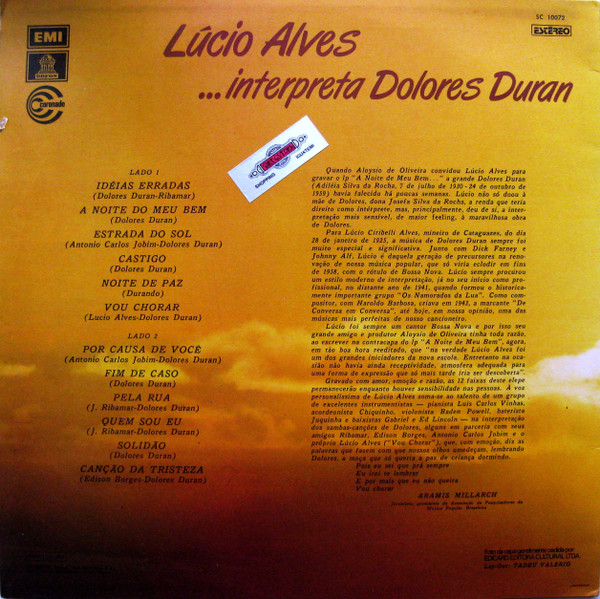 Lúcio Alves - ...interpreta Dolores Duran | Odeon (SC 10072) - 2