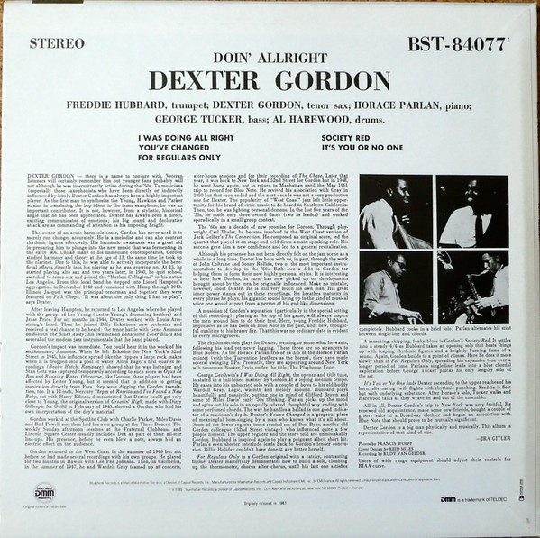 Dexter Gordon - Doin' Allright | Blue Note (BST 84077) - 2
