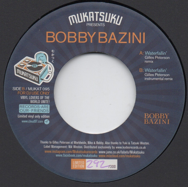 Bobby Bazini - Waterfallin' (Gilles Peterson Remix) | Mukatsuku Records (MUKAT 095) - main