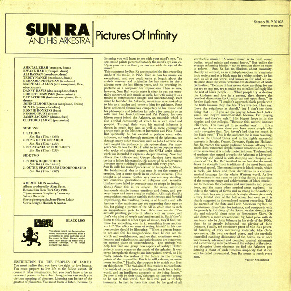 The Sun Ra Arkestra - Pictures Of Infinity | Black Lion Records (BLP 30103) - 2