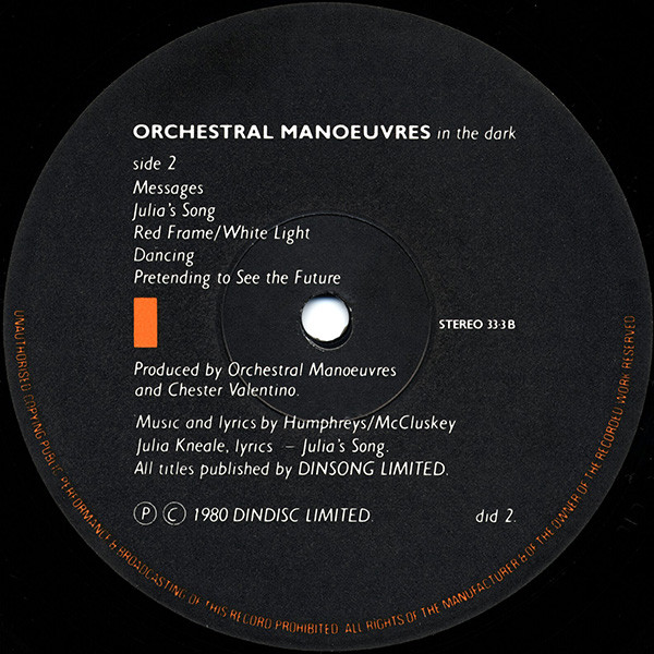 Orchestral Manoeuvres In The Dark - Orchestral Manoeuvres In The Dark | Dindisc (DID 2) - 4 Orchestral Manoeuvres In The Dark - Orchestral Manoeuvres In The Dark | Dindisc (DID 2) - 4