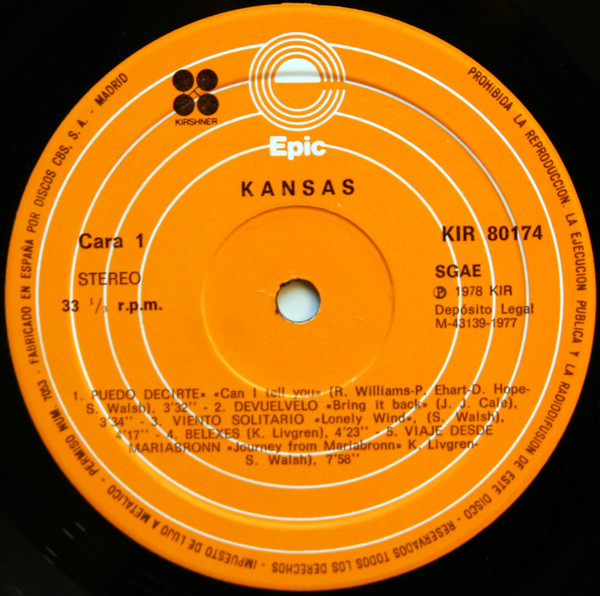 Kansas - Kansas | Epic (KIR 80174) - 3 Kansas - Kansas | Epic (KIR 80174) - 3