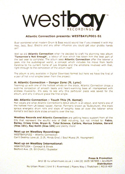 Atlantic Connection - Danger Zone / Touch This | Westbay Recordings (WESTBAYLP001-S1)