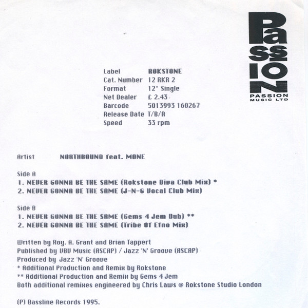 Northbound Feat. Moné - Never Gonna Be The Same | Rokstone Records (12 RKR 2)