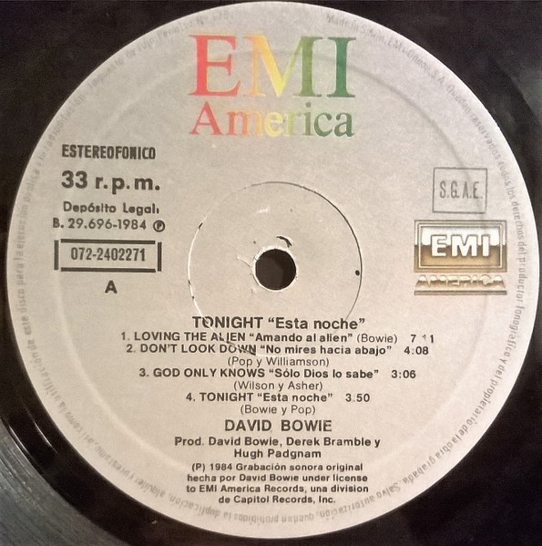 David Bowie - Tonight | EMI America (072-2402271) - 3