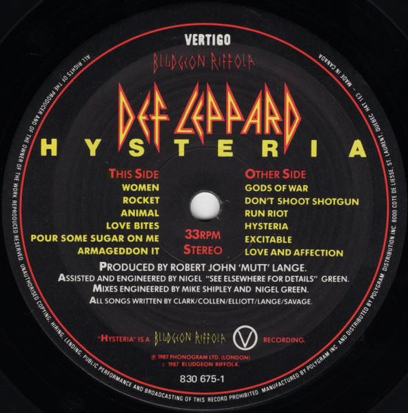 Def Leppard - Hysteria | Vertigo (830 675-1) - 3
