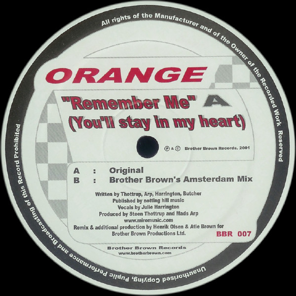 Orange - Remember Me (You'll Stay In My Heart) | Brother Brown Records (BBR 007)