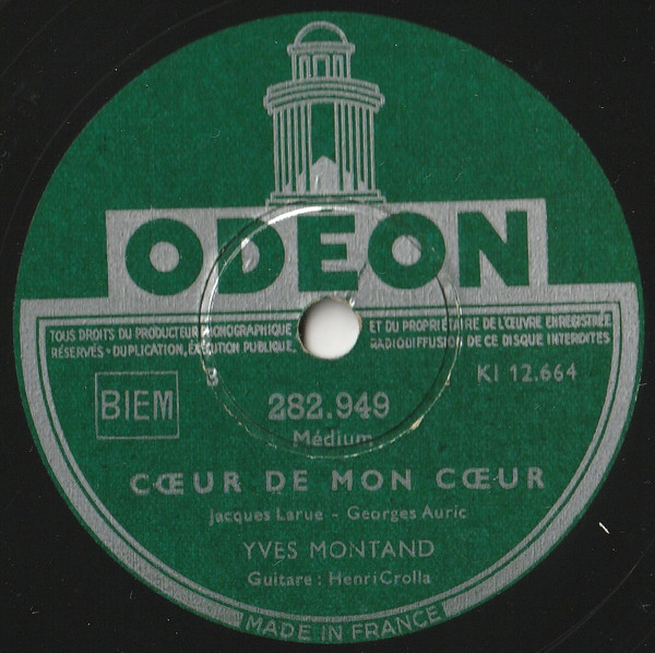 Yves Montand - Neige Sur La Ville / Cœur De Mon Cœur | Odeon (282.949) - 2