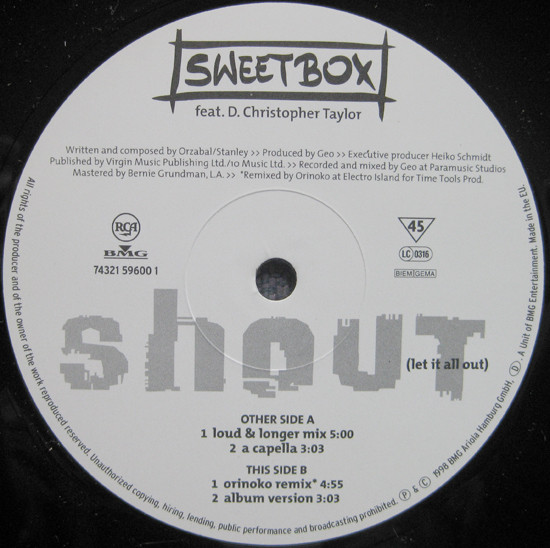 Sweetbox Feat. D. Christopher Taylor - Shout (Let It All Out) | RCA (74321 59600 1) - 3
