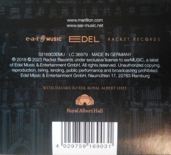 Marillion - All One Tonight - Live At The Royal Albert Hall (4LP - Limited Edition - Crystal Clear Vinyl) [Vinyl] | Ear Music (0216903EMU) - 5