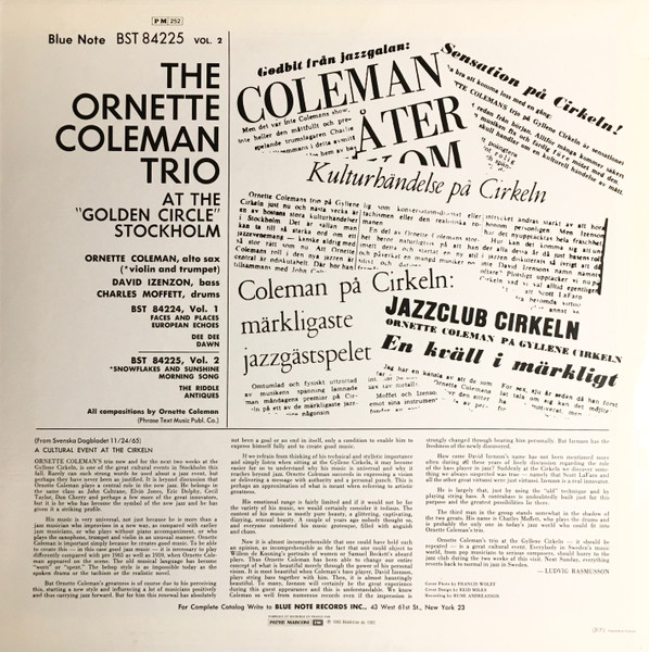 The Ornette Coleman Trio - At The "Golden Circle" Stockholm - Volume Two | Blue Note (BST 84225) - 3 The Ornette Coleman Trio - At The "Golden Circle" Stockholm - Volume Two | Blue Note (BST 84225) - 3