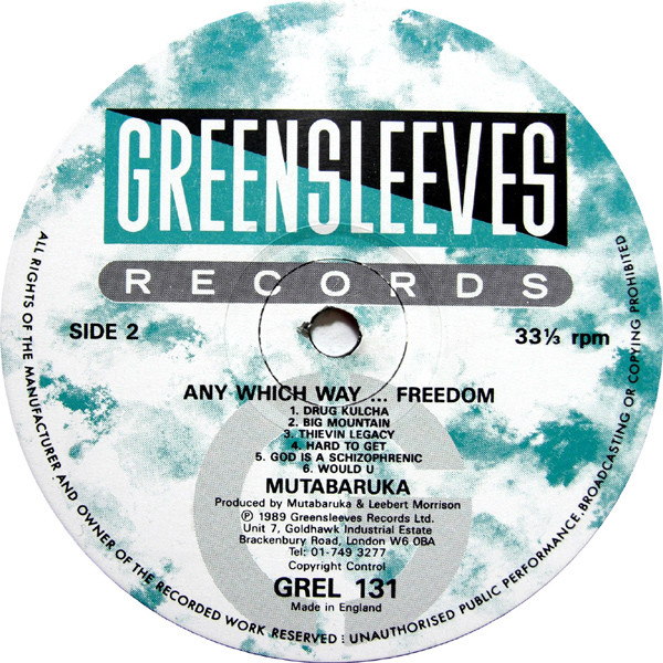 Mutabaruka - Any Which Way Freedom | Greensleeves Records (GREL 131) - 4