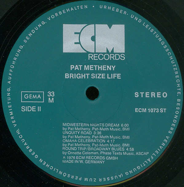 Pat Metheny - Bright Size Life | ECM Records (ECM 1073) - 3