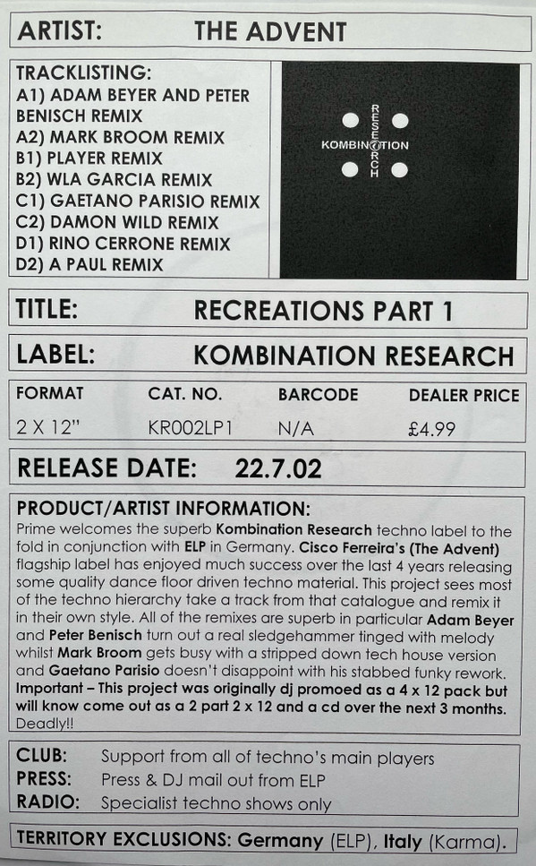 The Advent - Recreations | Kombination Research (KR002LP) - 7 The Advent - Recreations | Kombination Research (KR002LP) - 7