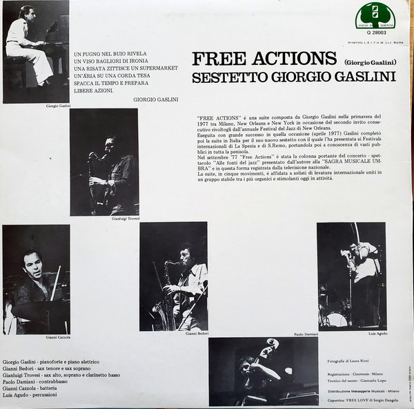 Sestetto Giorgio Gaslini - Free Actions | Dischi Della Quercia (Q 28003)