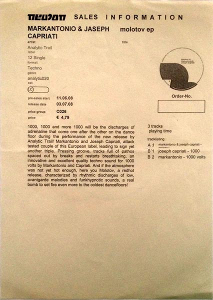 Markantonio & Joseph Capriati - Molotov EP | Analytic Trail (analytic020)