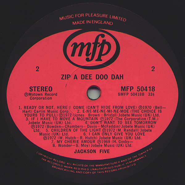 The Jackson 5 - Zip A Dee Doo Dah | Music For Pleasure (MFP 50418) - 4