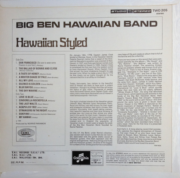 Big Ben Hawaiian Band - Hawaiian Styled | Columbia (TWO 205) - 2